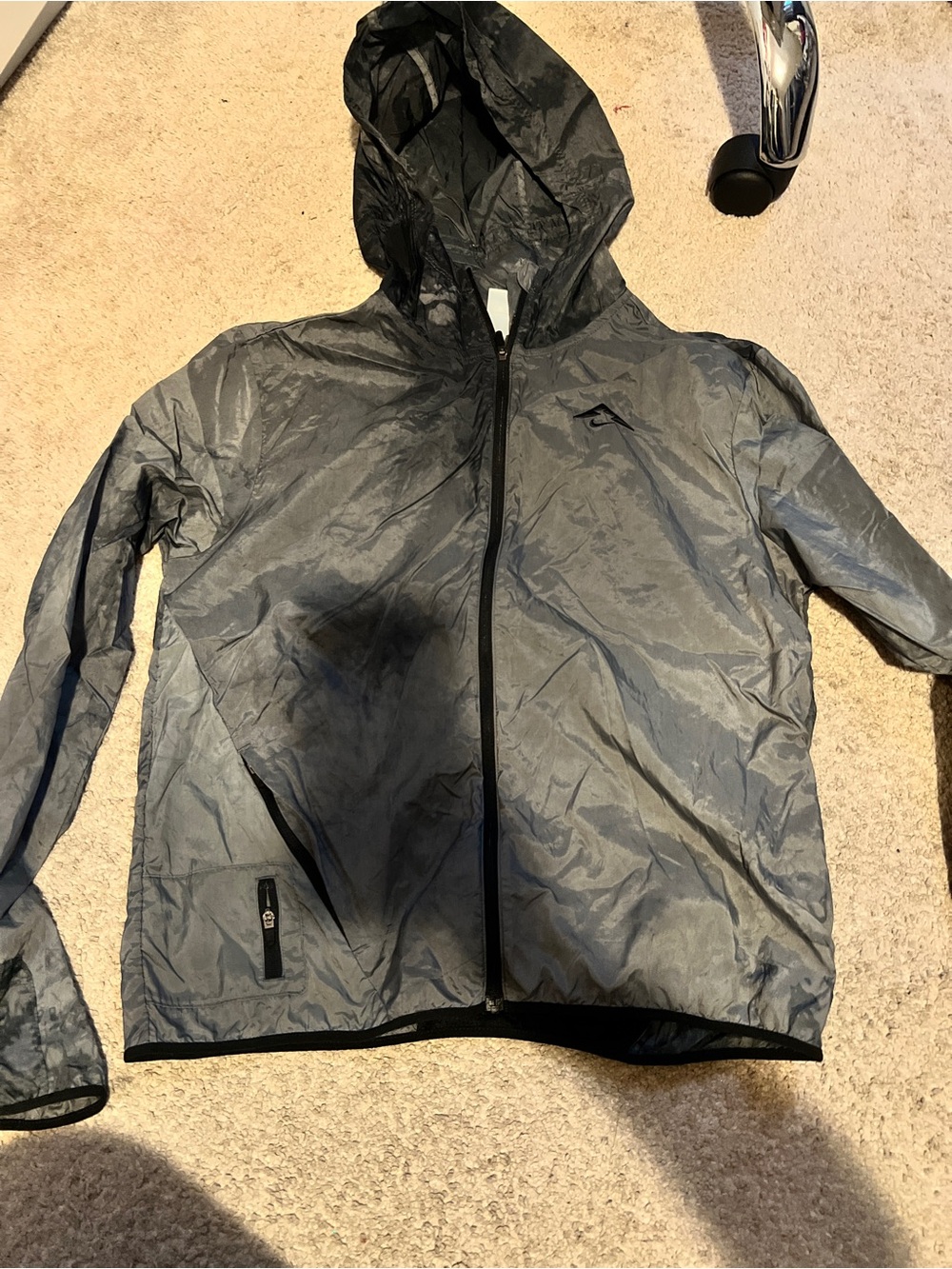 Nike Gray and Black Lightweight Hooded Windbreaker Jacket